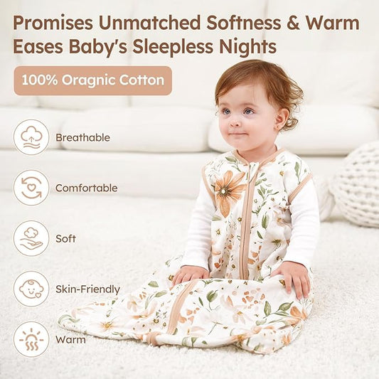 Baby Sleep Sack 0-6 Months Summer Sleep Sack 3 Pack 100% Cotton Baby Sleep Bag Wearable Blanket for Newborn Infant Orange Flowers & Plaid