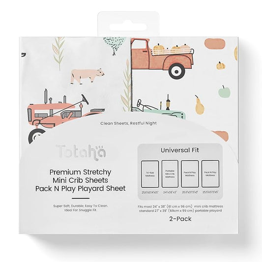 TotAha Premium Stretchy Pack N Play Playard Sheets | Mini Crib Sheets (2-Pack) -Hypoallergenic, Silky Comfort, Buttery Soft, Calming Effect, All-Season Jersey-Knit Sheets 38 X 24 Halloween Pumpkin