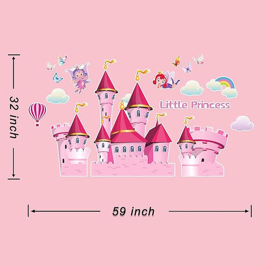 3D Castle Wall Stickers for Girls Room Decor Wall Decals Peel and Stick for Girls Bedroom Large Pink Decor for Nursery Toddler Inspirational Princess Art Pictures Kids Murals Wallpaper
