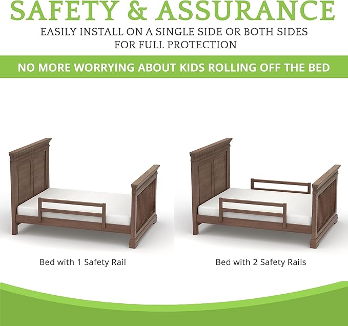 Safety Guard Rail for Baby, Kids, and Children - Solid Wood Safety Bed Rail for Toddlers - Easy Installation - Premium Protection for Bunk, Twin, Full, Queen and King Size Beds - (Harvest Brown)