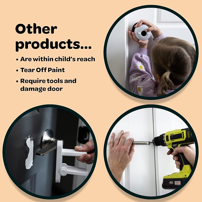 Huglock - The Snap-On Door Lock Kids Can't Reach or Defeat - No Tools or Adhesives Required - Works With Door Knob, Lever or Handle - Childproof Safety Locks are Toddler, Baby and Child Proof (1 Pack)