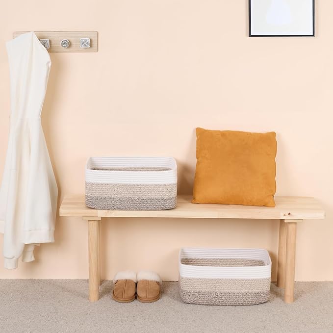 MiniArk Large Storage Baskets for Organizing, Closet Shelf Baskets for Clothes Blanket Towels, Baby Nursery, Toy Bins Box, Woven Rope Baskets, 17 x 13 x 7.5”, 4 Packs Gradient Brown