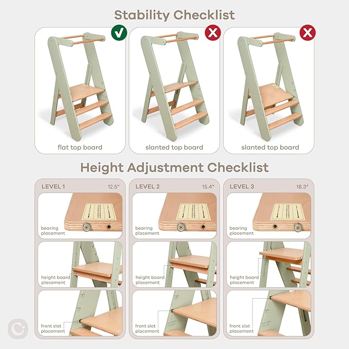 Comfy Cubs Kids Step Stool for Ages 3+, 3 Height Adjustable Toddler Tower, Montessori Furniture Designed in The US - Toddler Standing Tower for Kitchen Sink & Bathroom Access - Blush