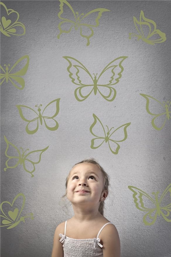 The Decal Guru Butterfly Wall Art Vinyl Stickers | DIY Nursery or Girls Room Decor Peel and Stick Butterflies Decals (Olive, 24x25 inches)