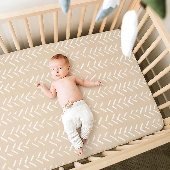 GRSSDER Soft Muslin Crib Sheet 2 Pack, 100% Cotton Crib Sheets for Boys and Girls, Fit Standard Crib Mattresses 52" x 28" Safe and Snug, Rainbow/Stripe