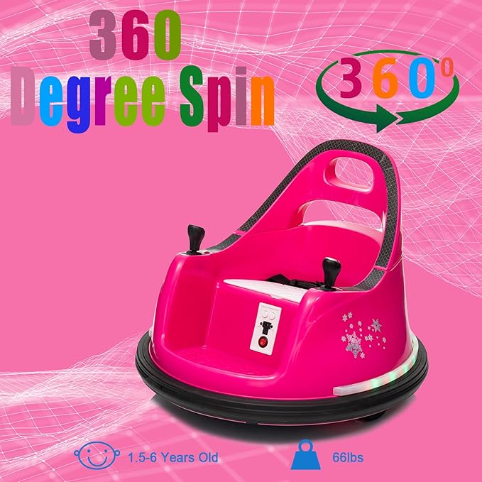 12V Kids Ride on Bumper Car for Toddlers, Baby Electric Ride On Bumper Toy Car with Remote Control, Music, 360° Spin Gift Toys for Toddlers Boys and Girls, Rose Pink