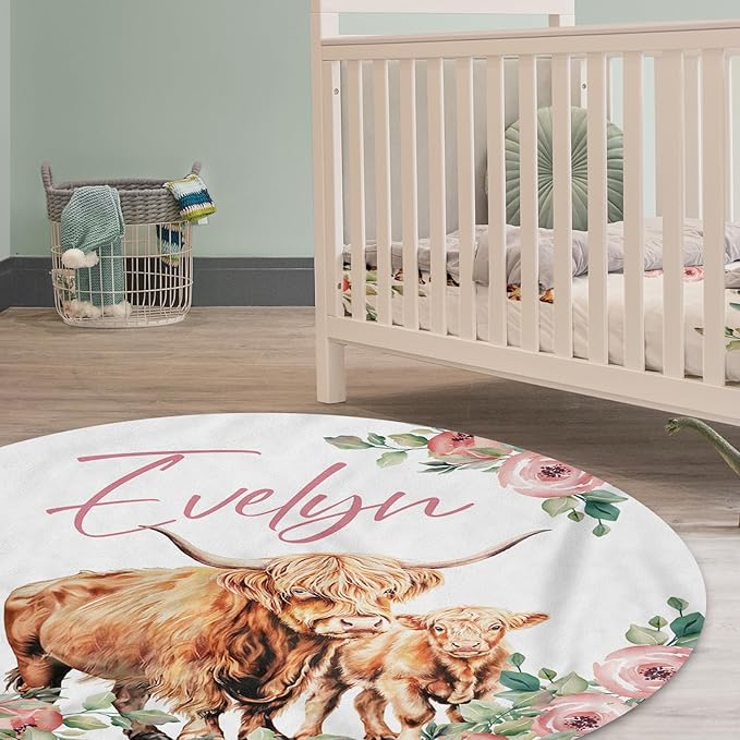 Personalized Baby Crib Bedding Set: 4 Piece Custom Floral Highland Cow Crib Bed Set with Name, Nursery Bedding Set for Baby Girls, Newborn Boys Crib Sets, Crib Bedding Custom Gift, Crib Sheet