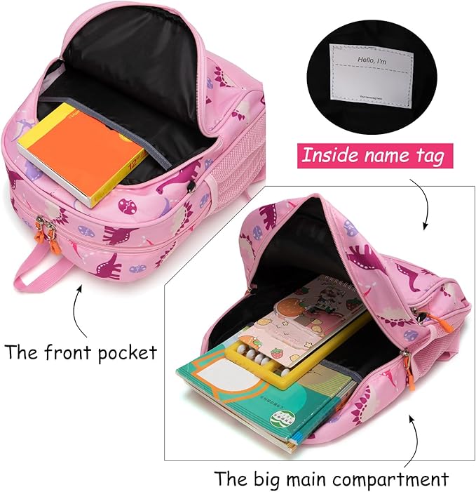 JinBeryl Toddler Backpack for Boys or Girls, Little Kids Backpack for Preschool or Kindergarten (Dinosaur Pink, Mini)