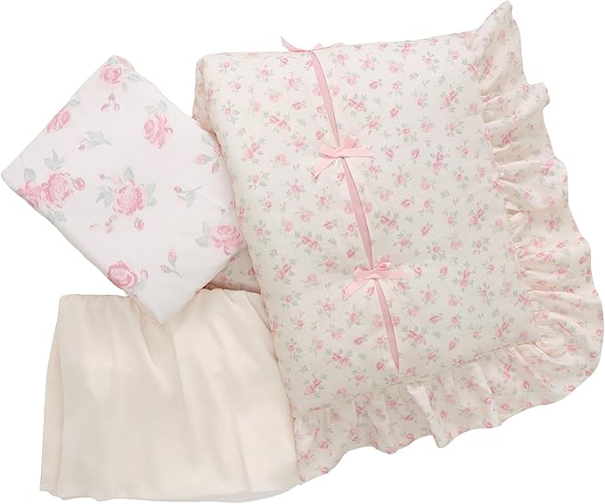 Lambs & Ivy Coquette Floral Pink Bows Aesthetic 3-Piece Baby Crib Bedding Set