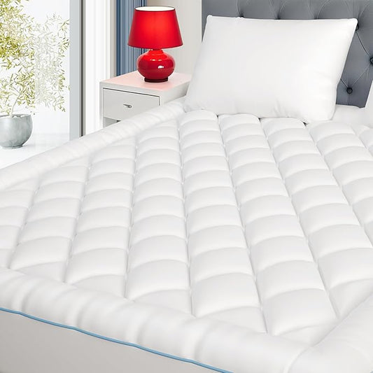 Queen Mattress Pad Extra Thick Cotton Mattress Topper Quilted Fitted Mattress Cover 18-22" Deep Pocket Down Alternative Pillow Top Fluffy & Breathable (60x80 Inches, White, Thick)