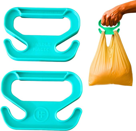 Handle Magic (2 Units) Bag Carriers | Ergonomic Grip and Bag Holder | Pocket Size | Lightweight & Comfortable for Shopping & Travel - Made in USA (Green)