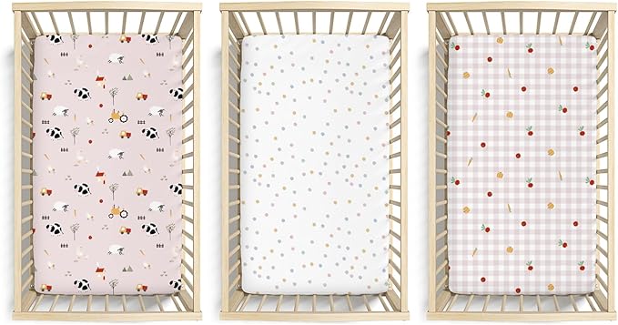 Little Grape Land Crib Sheets Baby Toddler Sheets 3 Pack Fitted for Boys Girls, Standard Size 28x52‘’ Crib Mattress, Super Soft Breathable Washable Microfiber Pink Sheep