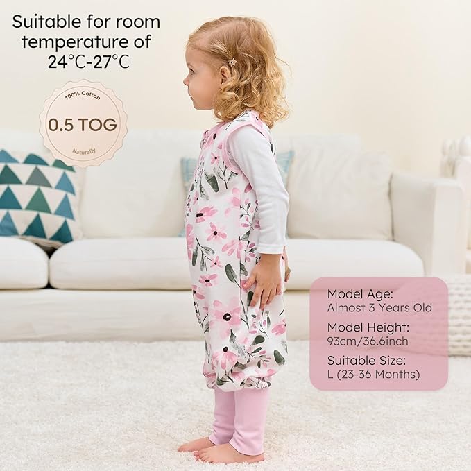 Yoofoss Toddler Sleep Sack With Feet 3-4T 100% Organic Cotton Baby Sleep Sack with Legs Toddler Wearable Blanket with 2-Way Zipper