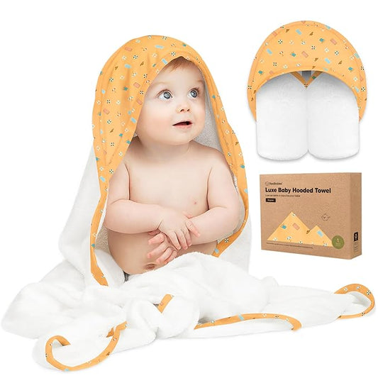 KeaBabies Hooded Baby Towel for Newborn - Viscose Derived from Bamboo Large Baby Bath Towels with Hood for Boys, Girls, Toddler, Extra Absorbent & Soft Newborn Bath Essentials (Beach Day, Regular)