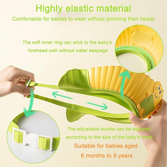 Baby Shower Cap Shield, Shower Cap for Kids, Visor Hat for Eye and Ear Protection for 0-9 Years Old Children, Cute Little Dinosaur Shape Makes The Baby Bath More Fun (Pink)