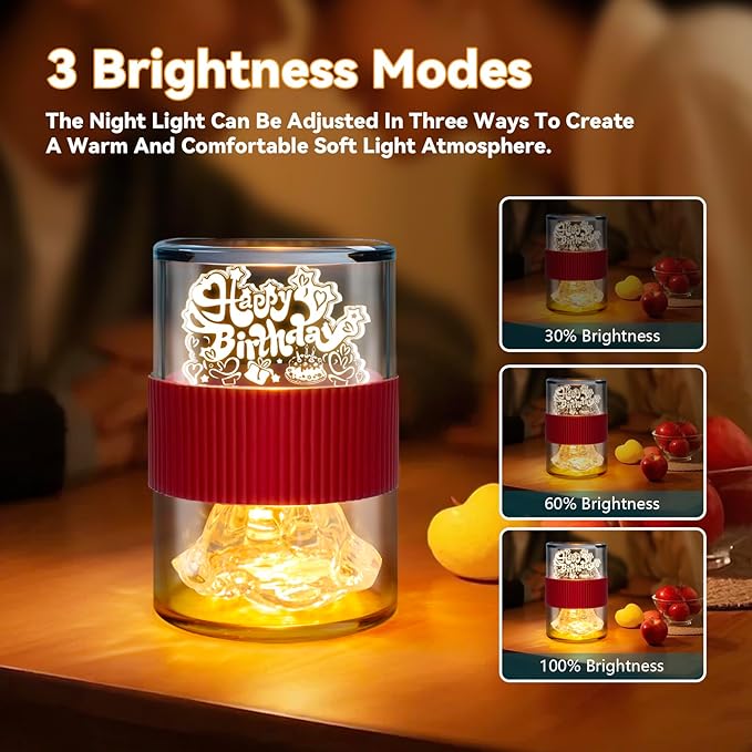 PARYRAY Happy Birthday Light for Table 3D Rose Flip LED Night Lights Color Changing Dimmable USB-C Input Rechargeable Touch Control Birthday Gift Lamps for Women Wife Mom Daughter