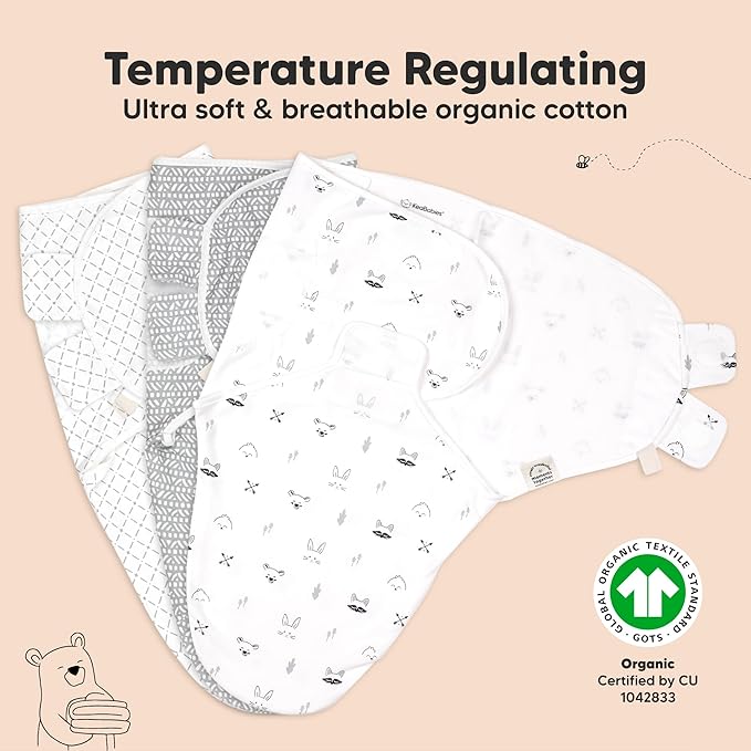 KeaBabies 3-Pack Organic Baby Swaddle Sleep Sacks - Swaddles for Newborns, Infant 0-3 Months, Baby Girls, Boys, Soft & Snug Newborn Sleep Sack, Nursery Swaddling Blankets (Nordic, XS)