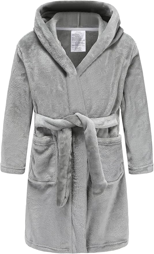 Boys Girls Robe Kids Flannel Hooded Bathrobe Sleepwear Pajamas Toddler Soft Plush Robes for Girls 2-16 Years