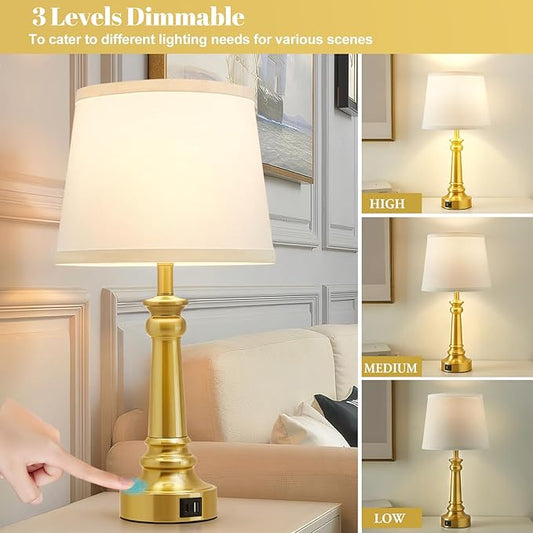 EJIAXIN Touch Lamps for Nightstand Set of 2 - Gold Table Lamp for Bedroom Dimmable Bedside Lamps with USB C+A Ports - Lamps for Night Stands Living Room End Table,2 LED Bulbs Included