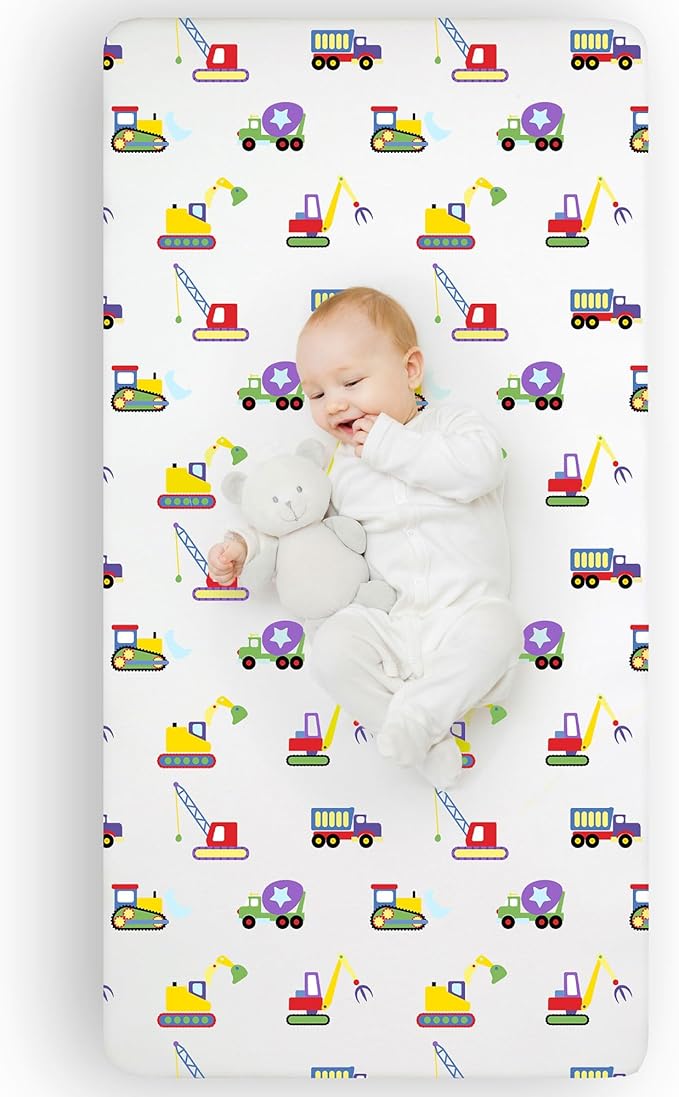 Wildkin Kids 100% Microfiber Crib Sheet – Soft, Breathable Fitted Sheet - Under Construction