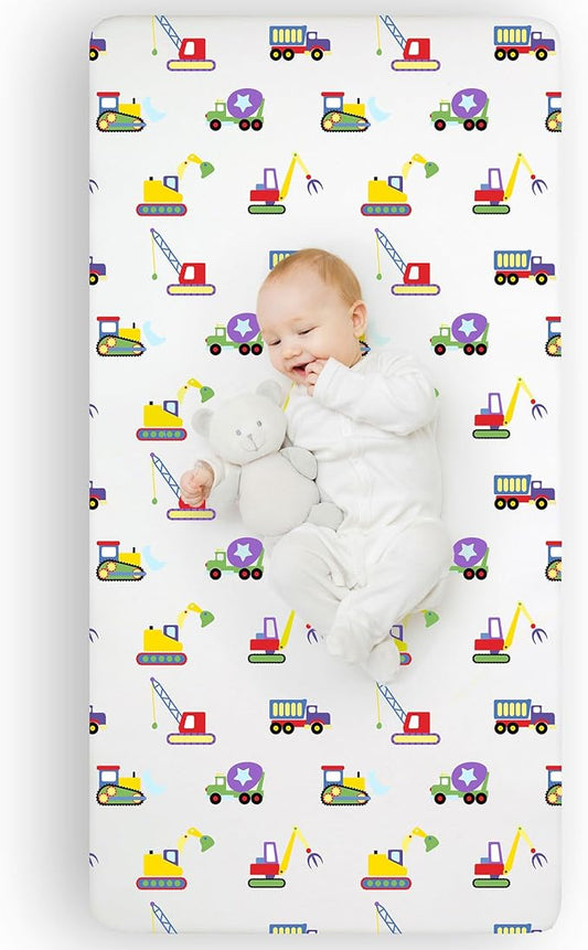 Wildkin Kids 100% Microfiber Crib Sheet – Soft, Breathable Fitted Sheet - Under Construction