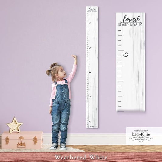 Farmhouse Style Wooden Kids Growth Chart Ruler for Boys and Girls (Weathered White - NTT)