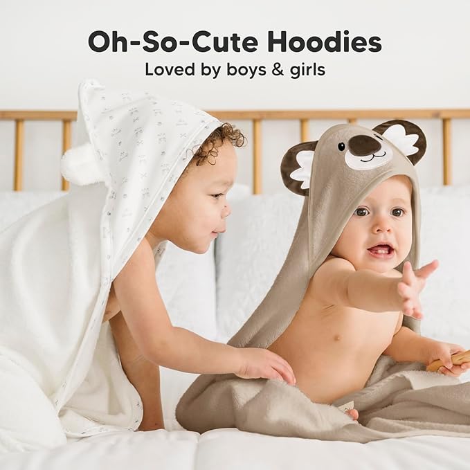 KeaBabies Hooded Baby Towel for Newborn - Viscose Derived from Bamboo Large Baby Bath Towels with Hood for Boys, Girls, Toddler, Extra Absorbent & Soft Newborn Bath Essentials (Koala, Regular)