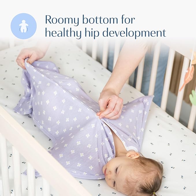 SleepingBaby Zipadee-Zip Transition Swaddle - Cozy Baby Swaddle Blanket with Zipper Convenience - Roomy Wearable Blanket for Easy Diaper Changes - Paperwhite Flowers, X-Small (3-6 Month)