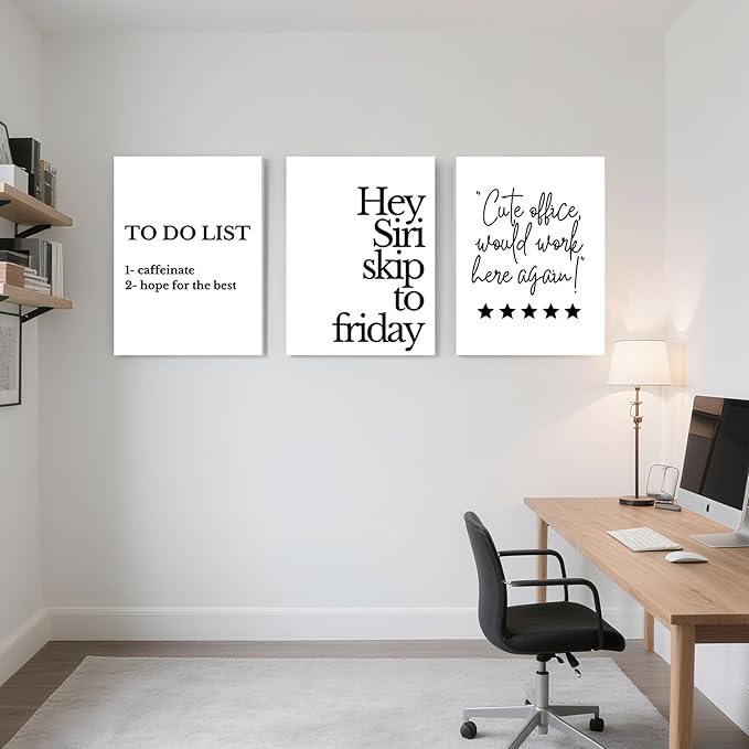 Ovczax Modern Minimalist Style Funny Quotes Funny Wall Art Set of 3 Printed Canvas Office Decor Wall Decor for Bedroom Living Room Home Office Decoration 16L x 12W
