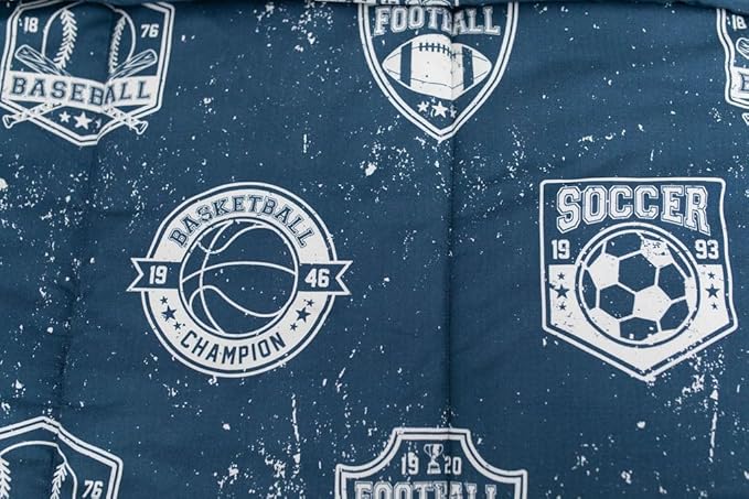 Beddy's Sports Theme Boys Durable Zipper Bedding for Kids, Bed in a Bag, Blue Sheets with Baseball, Football, Basketball, Soccer Comforter, Pillowcase & Pillow Sham, Easy to Make & Wash