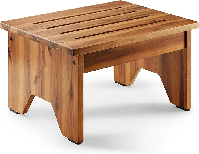 Holana 9" Acacia Wood One Step Stool for Adults - 300 Lbs Wooden Step Stools Heavy Duty for High Bed Riser, Bathroom, Bedroom - Small Stepping Stool for Elderly, Seniors, Kids, Handicap Use Indoor