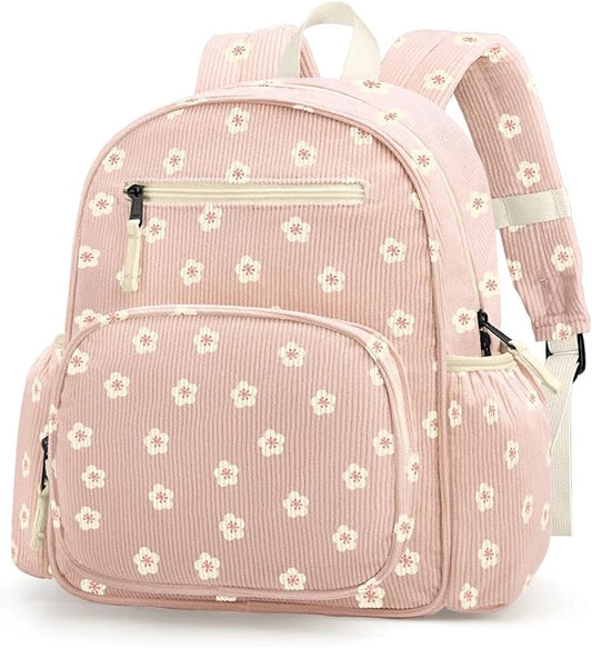 atgark Corduroy Kids Backpack for Girls, Girls Backpack 5-9, Kindergarten Elementary School Bookbag for Girl 15.3" H Fit Folder