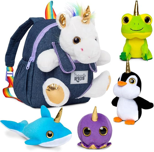 Naturally KIDS Toddler Unicorn Backpack w Plush Unicorn Toys, Gifts for 2-5 Year Old Girls, Toddler Backpack