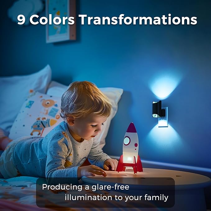 L LOHAS LED Night Lights Plug into Wall, Plug in Night Light with Dusk to Dawn Sensor, Color Changing Nightlight for kids Hallway Bedroom Stairway Bathroom Gift and Party, 2 Pack