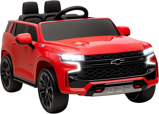 Aosom Licensed Chevrolet Tahoe Ride On Car, 12V 7AH Battery Power Ride On Toy with Parent Remote Control, LED Lights, Music, 4 Wheeler Suspension, 3 Speeds, Kids Electric Vehicle for Aged 3+, Red