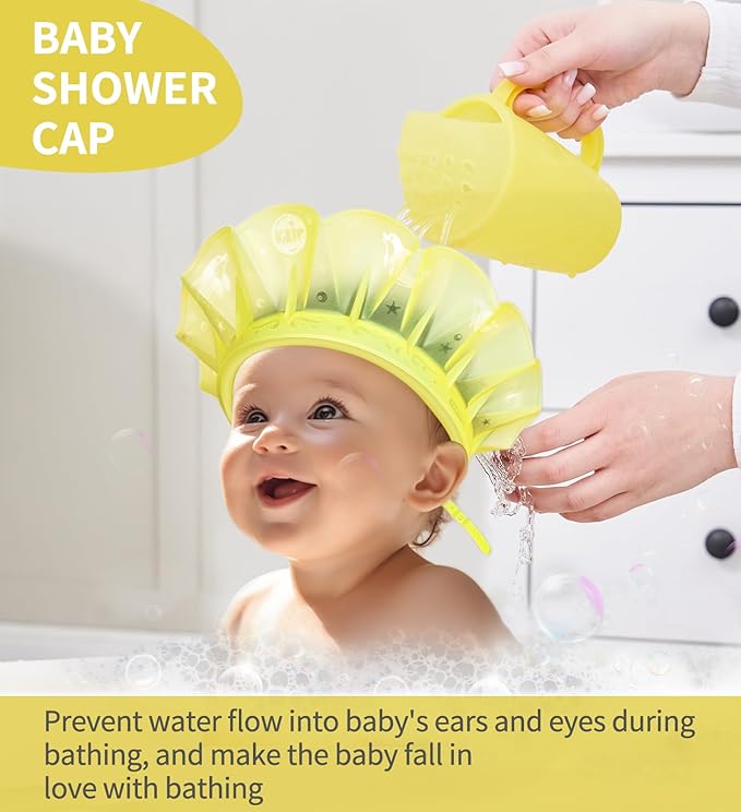 kair Baby Kids Shower Cap Soft Adjustable Silicone Toddler Bath Visor Children Hair Washing Hat Keep Kids Shield Water Out of Eyes & Ears (Yellow, Head Size 12.5"-19" Less Than 24 Months)