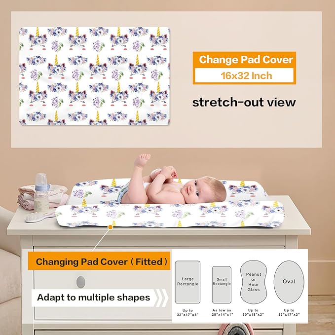 Custom Nursery Crib Bedding Set: Personalized Nursery Decor Baby Blanket Fitted Crib Sheet Changing Pad Cover Baby Room Rug Horn Leaves Pattern Gift Idea(Fixed Size)
