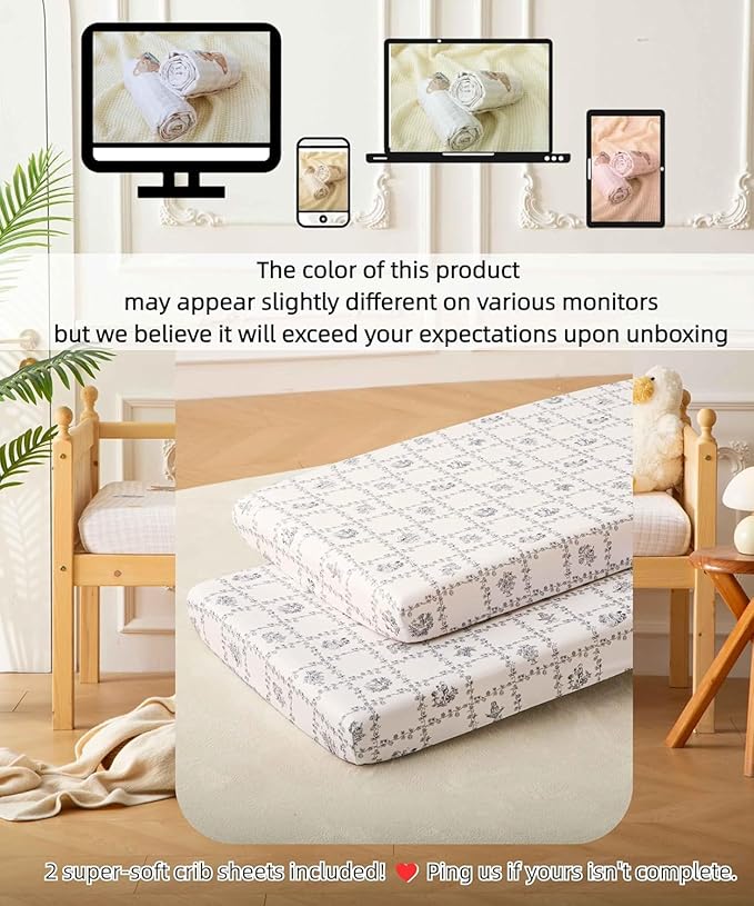 SDY Jersey Floral Crib Sheets for Baby Boys and Girls,52”x28”x8,2 Pack,Neutral Flower Standard Oval/Retangle Crib Mattress Sheets for Toddler,Super Soft Breathable
