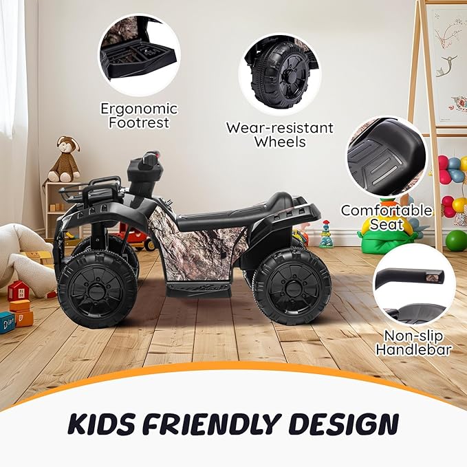 ATV for Kids, 6V Battery Powered Toddler 4 Wheeler w/Music, Light, 1.2mph Max Speed, Kids ATV 4 Wheeler for Toddlers Aged 1.5-3 Years Old, Black