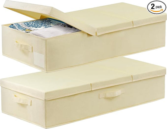 Large Wedding Dress Preservation Box ,2 Pack Underbed Storage Containers with Lids and Handles, Fits Wedding Gowns, Blankets, Comforters, Quilts & Bedding