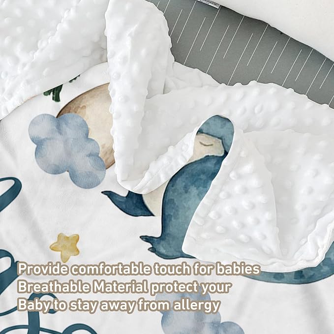 Custom Name Crib Bedding Set 3-Piece – Blue Dinosaur Design Baby Bedding Set with Personalized Soft Blanket, Fitted Sheet, Changing Pad Cover – Ideal Newborn Gift for Boys and Girls