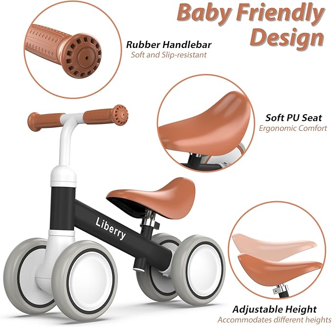 Liberry Baby Balance Bike with Adjustable Seat, Toddler First Ride-On Toy for 1-2 Year Old, Boys Birthday Gift