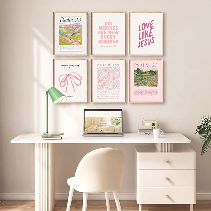 Christian Wall Art Pink Bible Verse Canvas Wall Decor Trendy Preppy Room Poster Cute Girls Scripture Pictures Decor Floral Bow Religious Prints Nursery Artwork for Bedroom 12x16x6 Inch Unframed