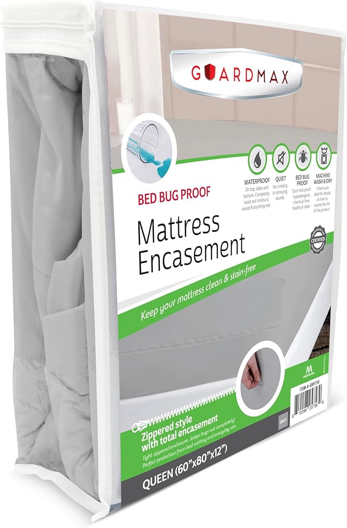 Guardmax Jersey Knitted Queen Zippered Mattress Encasement - Waterproof & Bed Bug Proof Mattress Protector - Comfortable, Soft, and Noiseless Zippered Bedding - Dust Mite Proof (60 x 80 x 12)