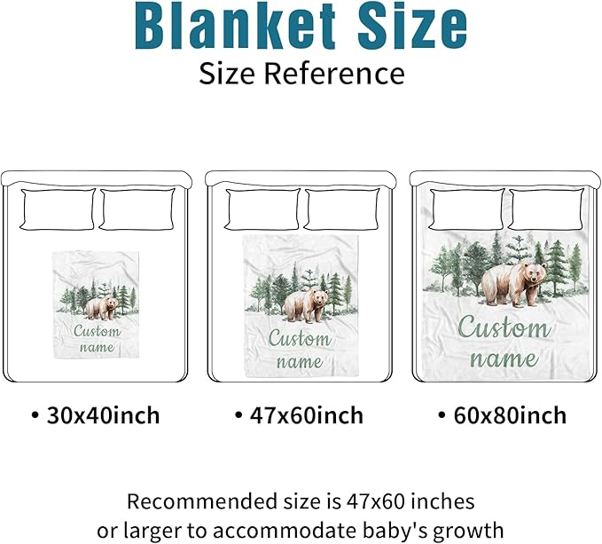 Custom Name Crib Bedding Set 3-Piece – Brown Bear Design Baby Bedding Set with Personalized Soft Blanket, Fitted Sheet, Changing Pad Cover – Ideal Newborn Gift for Boys and Girls