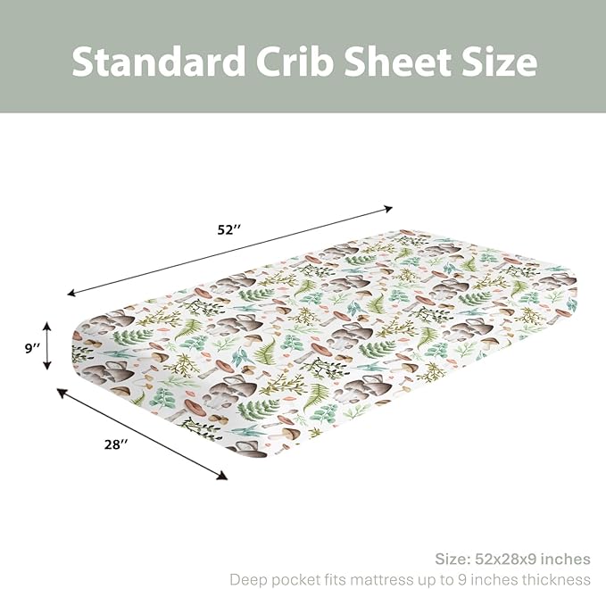 Vintage Mushroom Baby Crib Sheets for Boy Girl 52x28Inch Colorful Mushrooms Leaves Soft Snug Fitted Crib Mattress Cover Magical Plant Baby Sheet for Standard Crib & Toddler Bed Mattress