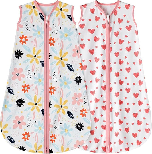 Newborn Sleep Sack Baby Swaddle,0-12 Months,3-Way Adjustable Wearable Blanket,Swaddling Sleeping Bag (Floral&Heart, 6-12 Months)