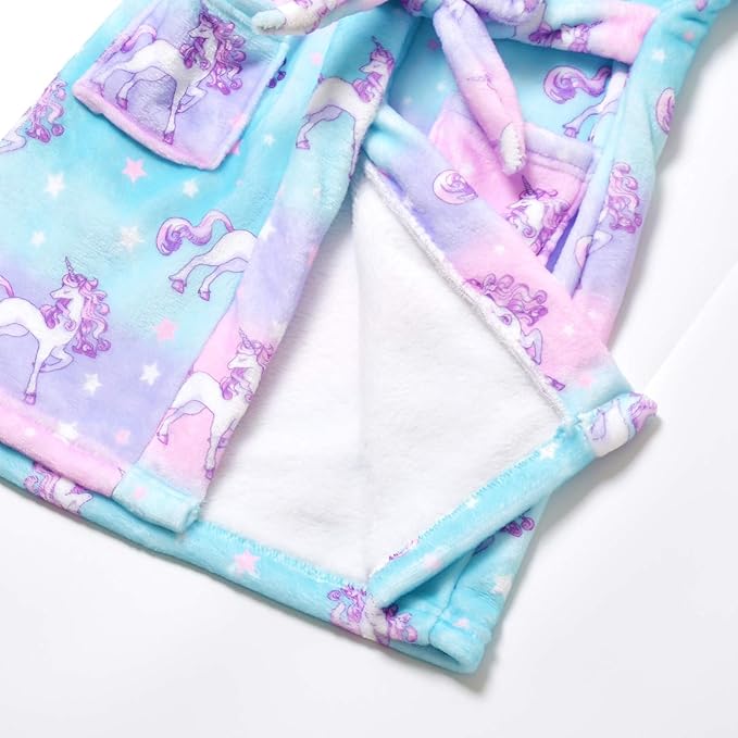 Jxstar Girls Bathrobes Kids Hooded Robes Plush Fleece Pajamas Soft Coral Sleepwear