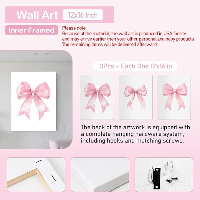 Personalized Baby Crib Bedding Set – Custom Name 4 Pcs Pink Bow Nursery Set with Minky Blanket, Fitted Sheet, Pad Cover & Rug, Soft Bedding for Girls, Ideal Shower Gift for Baby, New Parents