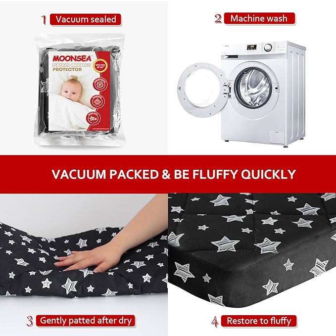 Pack and Play Sheets Fitted, Breathable Thick Playard Lovely Print Cover 39"×27"×5" Compatible with Graco Pack n Play, Black Star